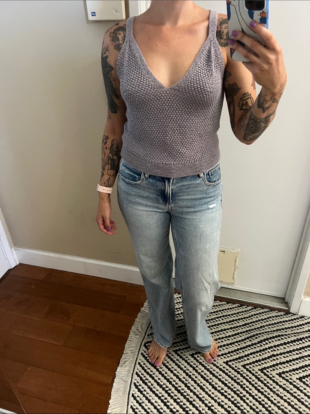 Gray/lavendar Crochet Top with Crisscross Straps